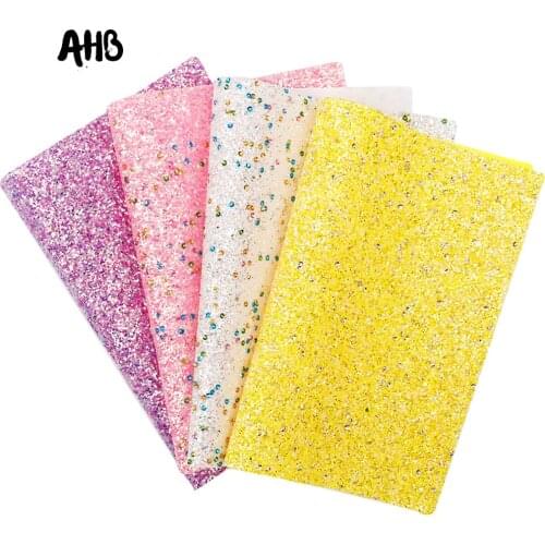 AHB Glitter Faux Leather Fabric Chunky Sheet With Circle Sequin For Bows Bags Making Handmade Crafts Leatherette Decor Materials