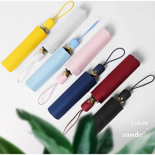Automatic Creative Light Umbrella Simple Solid Color Black Glue Waterproof Female Sunny and Rainy Umbrellas Rain Gear B65