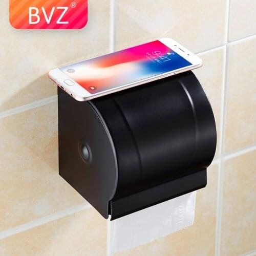 BVZ Fashion Black Aluminum Bathroom Paper Holder Wall-mounted Bathroom Tissue Dispenser Waterproof Toilet Paper Shelf