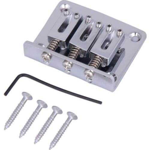 Cigar Box Guitar Parts: 3-string Chrome Hard-tail Adjustable Bridge Silver Color