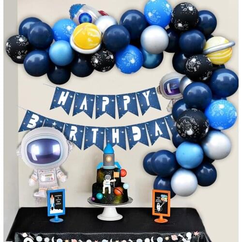 Space Theme Blue Balloon Garland Birthady Party Decor Kids Boy Birthday Balloons Arch Event Party Foil Globs Baby Shower Decor