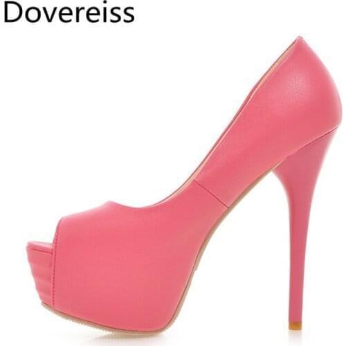 Dovereiss Fashion Womens Shoes summer new Elegant consice Slip on Peep toe yellow Pumps sexy Wedding shoes Office ladys 43