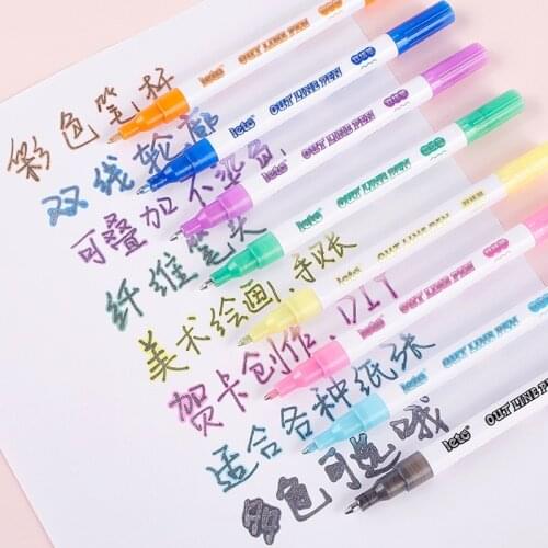 8 Color Double Line Art Pen Outline Marker Pen DIY Graffiti Outline Marker Pen Highlighter Scrapbook Bullet Diary Poster Card
