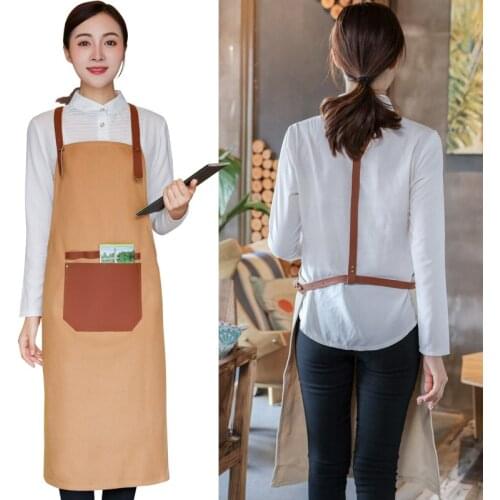 Thickened leather canvas apron craftsman making tea shop coffee men and women western restaurant overalls apron