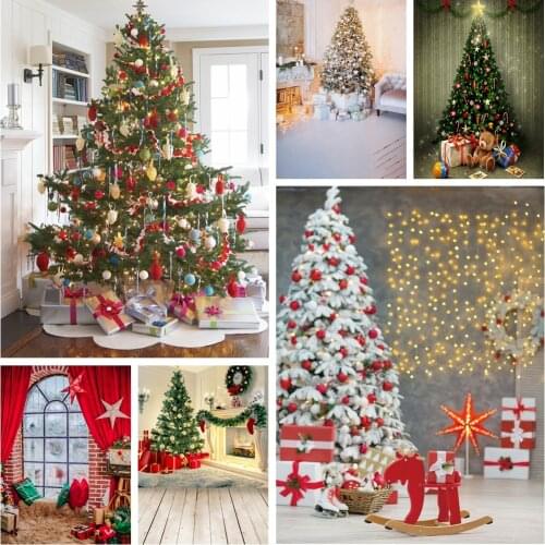 Photo Background For Photography Rural Christmas Tree Bulb Light Party Fireplace Gift White Floor Child Photo Backdrop Photocall