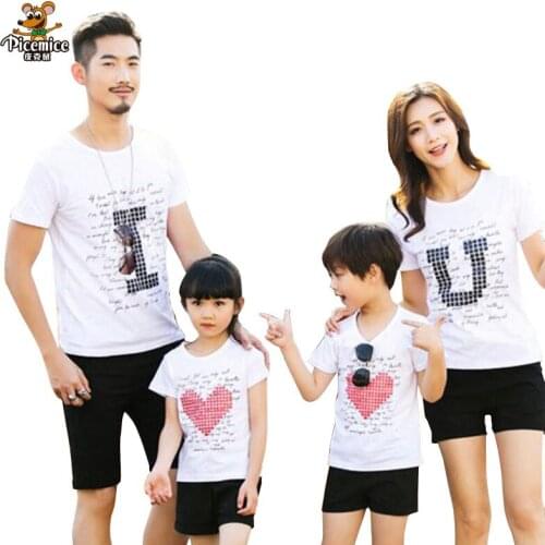 Family Clothing Fashion Parent-child Summer Love Mother Daughter Family Matching Outfits Short Sleeve Cotton T-shirt Black Pants