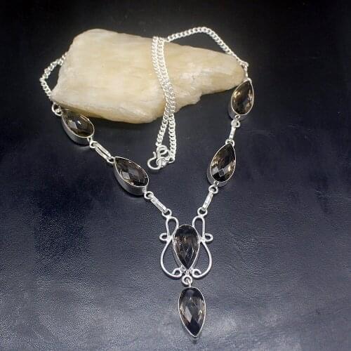 Gemstonefactory Jewelry Big Promotion 925 Silver Teardrop Shiny Smoky Topaz Perfect Gifts Women Chain Necklace 48cm 202101413