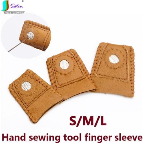Hand Sewing Tool Finger Sleeve Large Medium Small Sheepskin Leather Fingertips Thimbles A0394F