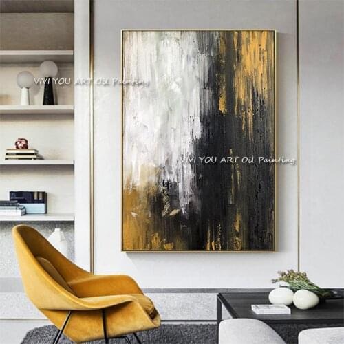 100% Handpainted Oil Painting on Canvas new Handmade Abstract Yellow White Wall Art picture home decoration For Living Room