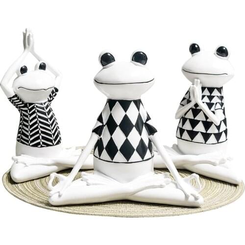Creative Cute Yoga Frogs Black And White Frog With Yoga Gesture Statue For Home Office Shop Desk Decor Ornament Christmas Gift
