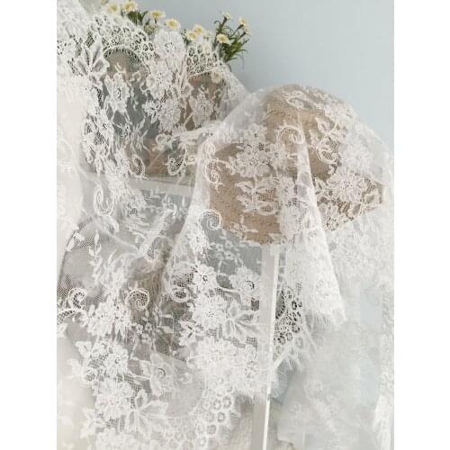3 Yards Chantilly Lace Fabric, Alencon Lace Fabric, Bridal Wedding Lace Fabric, Eyelash French Lace Fabric