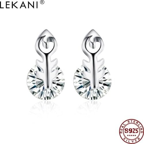 LEKANI Arrow Shape Small Earrings For Women Genuine 925 Sterling Silver Luxury Cubic Zircon Earring Studs Jewelry New Arrival