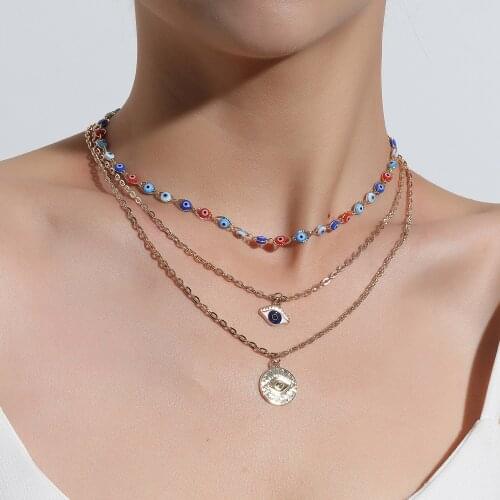 Personality New Multilayer Colored Evil Eyes Necklace Pendant Women Fashion Beads Tassel Chain Necklaces Party Jewelry Gifts