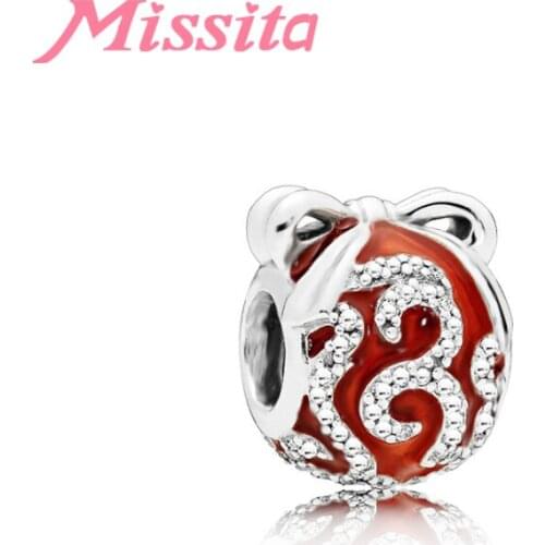MISSITA New Fashion Christmas Gift Beads fit Brand Bracelet Red Color DIY Jewelry Women Silver Color Jewelry Accessories