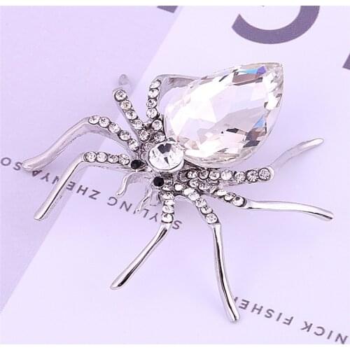 Fashion Brooches Elegant Crystal Brooch Pin Jewelry White Spider Silver Plated Approx. 5.5*5.5cm