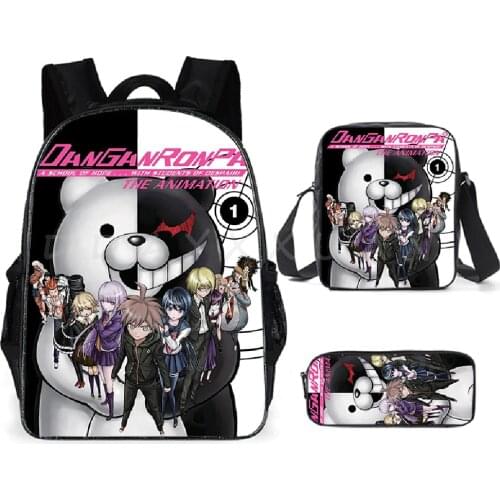 Zipper High Quality Danganronpa Bag 3 Pcs/Set Anime 3D Shooting Game Teenager Book Bag Fnf School Backpacks Men