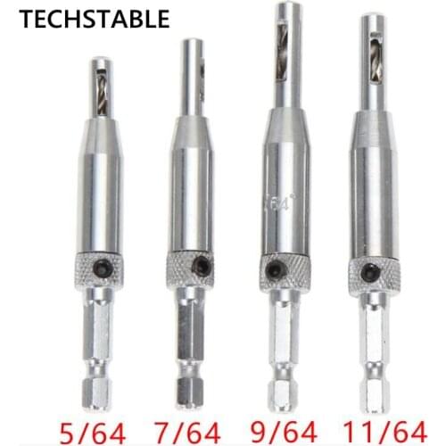 4pcs HSS Self Centering Hinge Center Drill Bits Set Door Cabinet Woodworking Punch Hole Hexagon Driller Positioning Tools