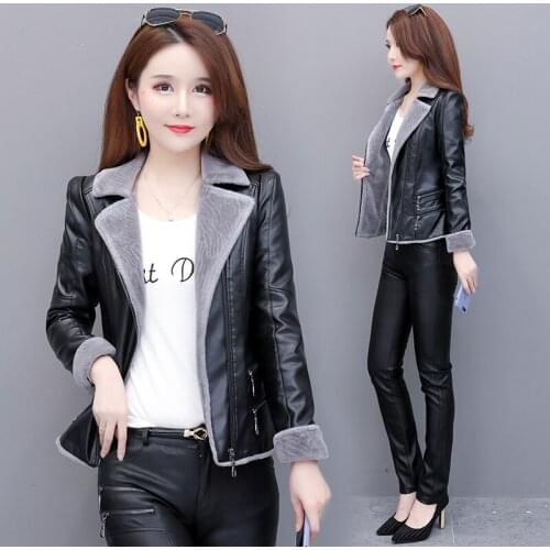 Autumn Winter Women Faux Fur Coat pu Leather tops Short Warm Plush Thick Outerwear Ladies padded Fur locomotive Leather Jackets