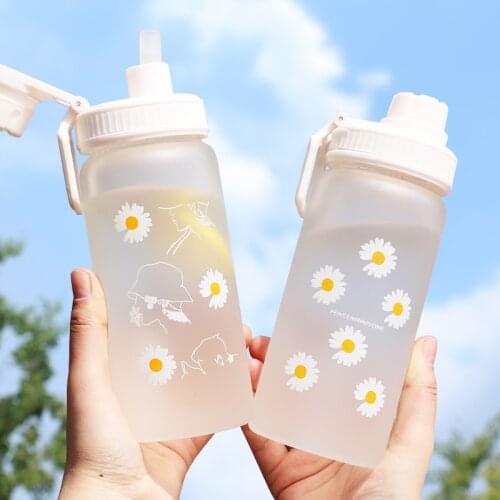 500ml Plastic Water Bottle Daisy Flower Frosted Water Bottle Plastic Fruit Juice Milk Water Flask Outdoor Sport Travel Picnic