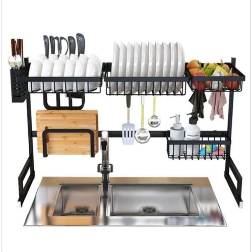 Over the Sink Dish Rack Stainless Steel Dish Drainer Drying Dryer Rack Holder with Draining Board Kitchen Storage Shelf