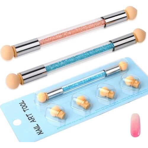 Nail Art Gradient Brush Pen Painting Drawing Pen With 4 Replace Sponge Heads Double End Rhinestone Handle nail art brush