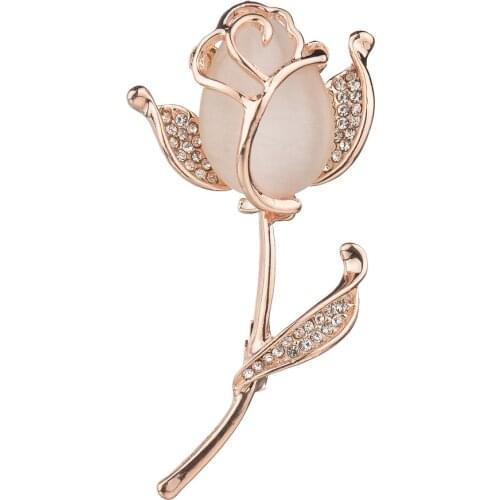 CINDY XIANG Opal Rose Flower Brooches for Women Tulip Fashion Pin Elegant Rhinestone Brooch Jewelry High Quality
