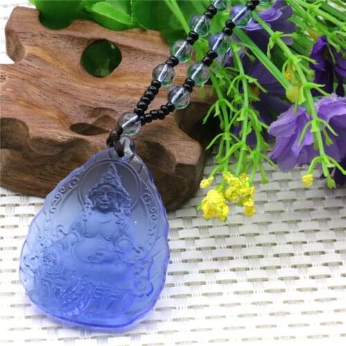 40X53mm Blue Buddhist Glaze Beads Amulet Necklace 24inch Long Chain Crystal Lucky Neckware Fashion Jewelry Making Design