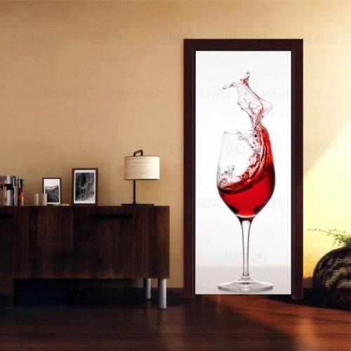 Bar Decoration Big Wine Cup Vinyl Door Sticker Self Adhesive Waterproof Door Murals BedroomRefrigerator Wall Home Decor Poster