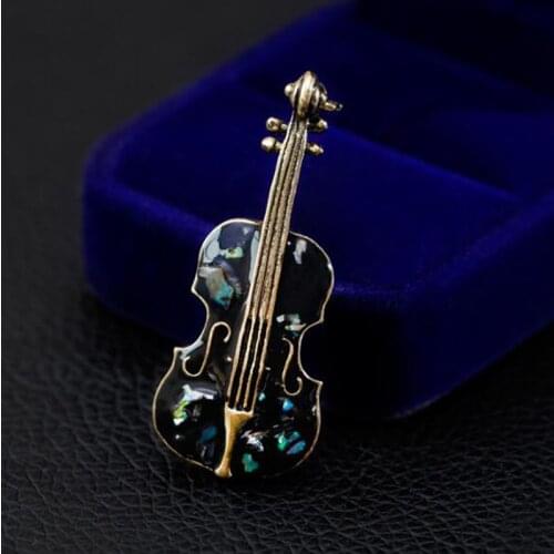 Vintage Cello Guitar Violin Shell Brooches Apparel Accessory Womens Lapel Pins Club Badge Retro Bronze Brooch Jewelry