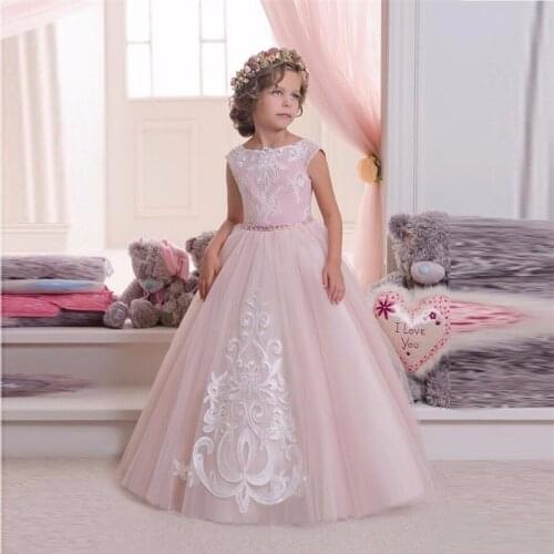 Vintage Lace Children Girls First Commubnion Dresses Sleeveless Girls Princess Ball Gowns White Sleeveless Flower Girls Dress
