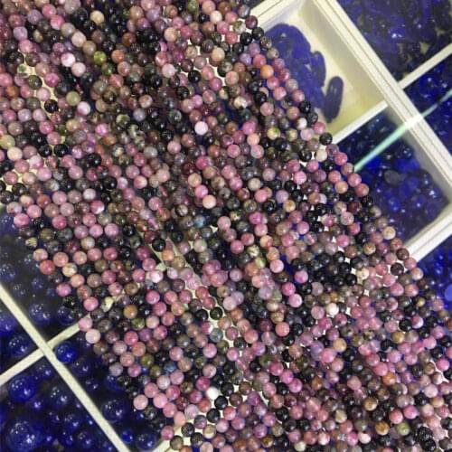 Pick size Round 5mm natural tourmaline loose stone beads making diy bracelet necklace charms jewelry findings 15inch B3445