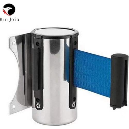 KinJoin Stainless Steel Retractable Belt Wall Mount Ribbon Barrier Tape Crowd Control Outdoor Sport Stanchion Queue 2m/3M/5m