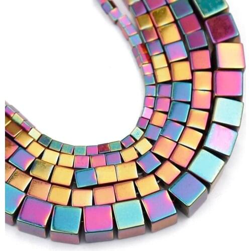 YHBZRET Rose Red Square Hematite Natural Stone Spacer Loose Beads for Jewelry Making Diy Bracelet Earrings Accessories 2/3/4/6mm