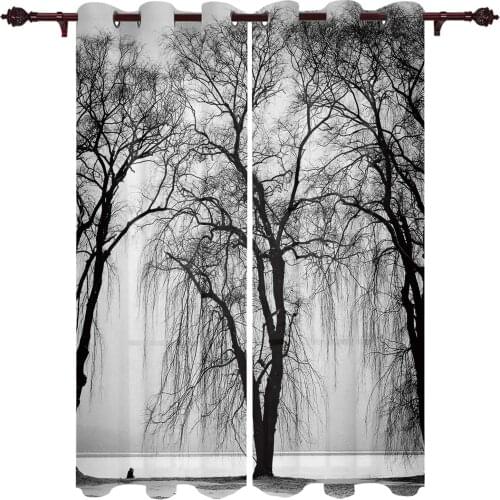 Patio Curtain Winter Trees Grey Indoor Living Room Bedroom Kitchen Outdoor Drape For Porch Gazebo Pergola Canopy Beach