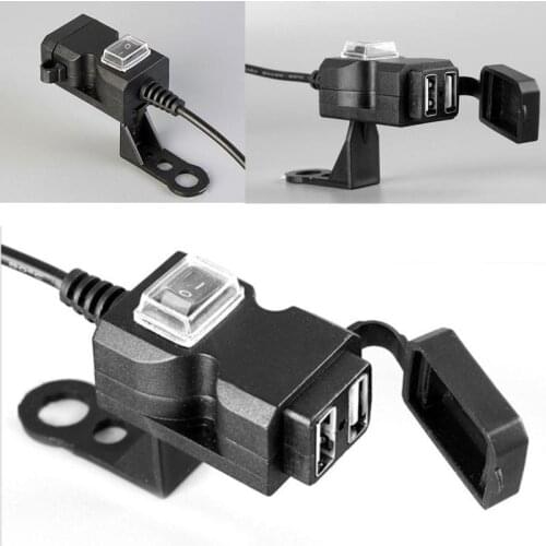 Dual USB Motorcycle Handlebar Charger with Waterproof Lid 2x Bracket 5V 3.1A For Moped Scooter ATV rear mirror parts