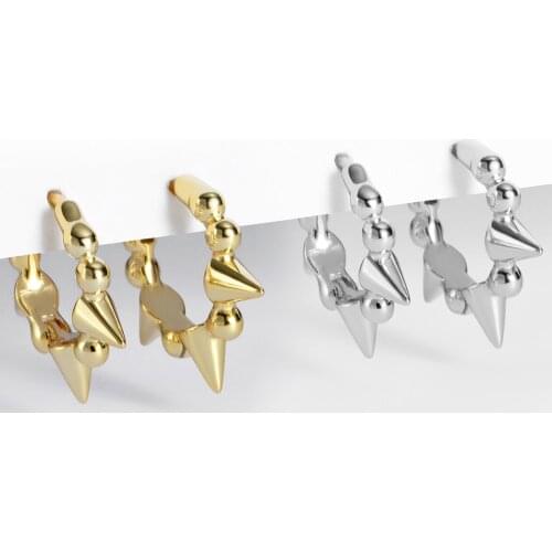 Gold Punk Rivets Beads Tiny Huggie Hoops Cartilage Earrings for Women Small Round Ear Buckle 925 Sterling Silver Jewelry