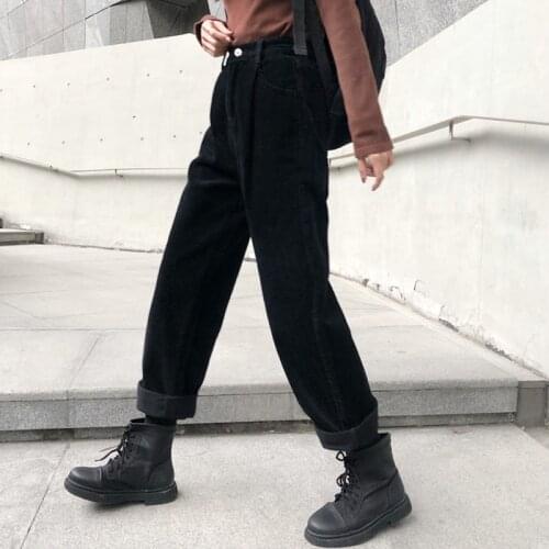2021 Autumn Wide Leg Pants Women Retro Corduroy Korean Streetwear Casual Ladies High Waist Trousers Straight Vintage Black Brown
