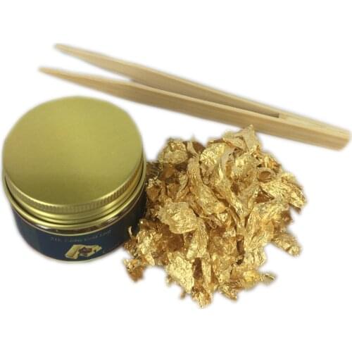 0.1 Gram of each Edible 24 k gold and pure silver flake leaf and Bamboo clip for cake Arts food decoration and Skin Beauty