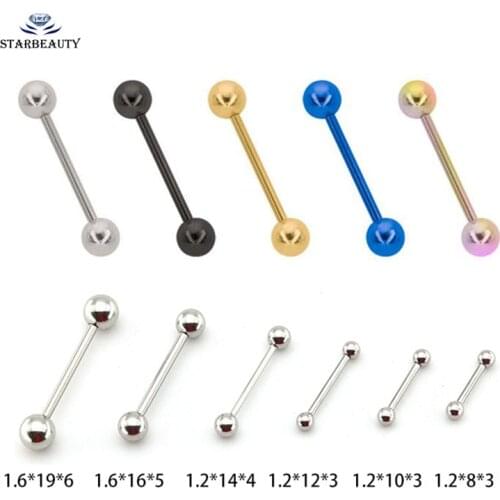 1Pc Multifunctional Industrial Piercing Body Jewelry 14G & 16G Stainless Steel Long Straight Tongue Piercing Nipple Ring