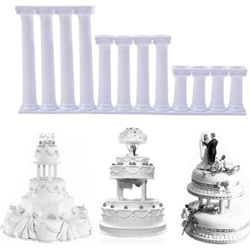 4Pcs/Set White Grecian Pillars Valentines Day Cake Tier Separator Support Stand Decor Wedding Cake Stands Fondant Support Mold