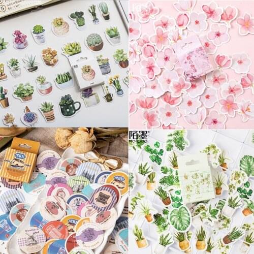 45 Pcs/Box Cartoon Plant Vintage Paper Sticker Decorative Diary Scrapbooking Label Stickers Kawaii Stationery School Supplies