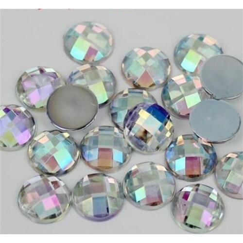 5-12MM DIY Bling Clear AB Color Round Lattice Faceted Acrylic Rhinestones Flatback Acrylic Stone for Hand Craft Art Decoration