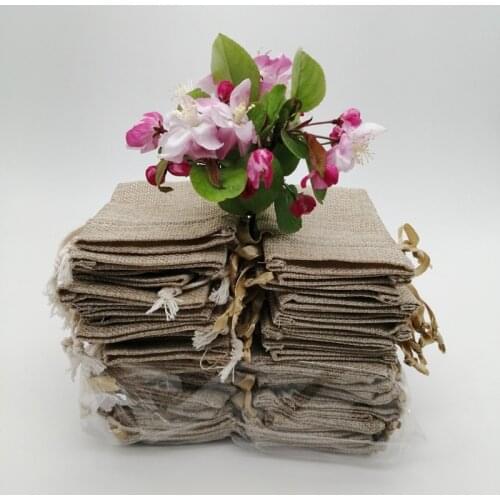 500pcs Silk Ribbon Cotton Gift Bag Linen Sack Jute Bags Drawstring Bag Muslin Webbing Candy Gift Packaging Bags Storage Pouches