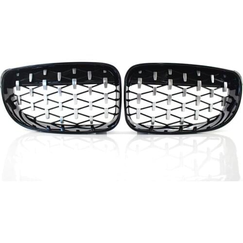 Car Front Gloss Black & Half Chrome Grille Diamond Meteor Fit BMW E81 E87 E88 2008-2011 09 10
