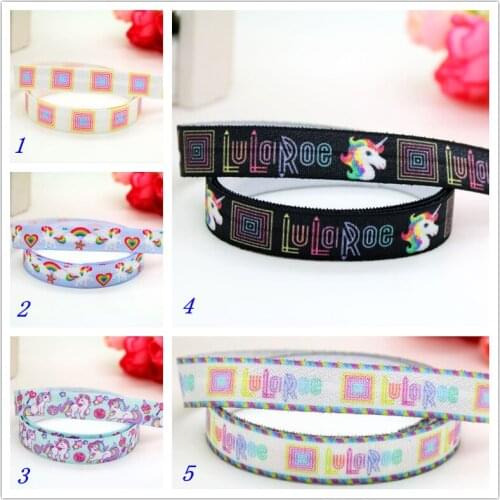DHK 5/8'' 5yards Fold Elastic FOE LuLaRoe unicorn horse printed headband headwear hairband diy decoration OEM Wholesale E488