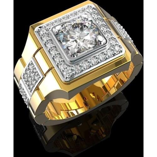 2021 New Square Double Color Engagement Rings For Men Fashion Gold Silver Color Male Jewelry Wedding Party Valentines Day Gifts