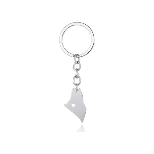 Elfin New Stainless Steel Maine Map Keychain Silver Color Car Bag Maine Keyring Map Jewellery Gift