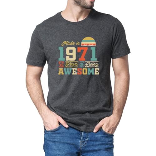 Unisex 100% Cotton 1971 Shirts 50 Years of Being Awesome 50th Birthday Gifts Funny Summer Mens T-Shirt Casual Women Soft Tee