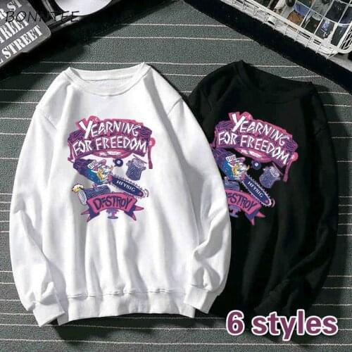 Hoodies Women Harajuku Print Hot Sale Basic Fall Spring Fashion Teens Streetwear Unisex Popular Simple Femme Crewneck Sweatshirt
