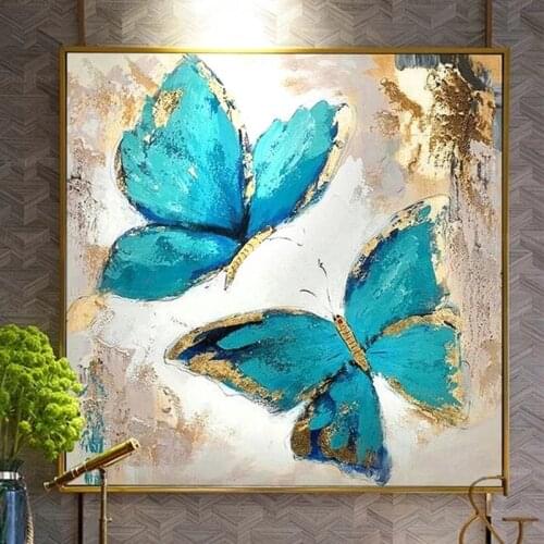Blue Butterfly and Abstract Flowers Canvas Painting Posters and Prints Cuadros Wall Art Pictures for Living Room Home Decoration